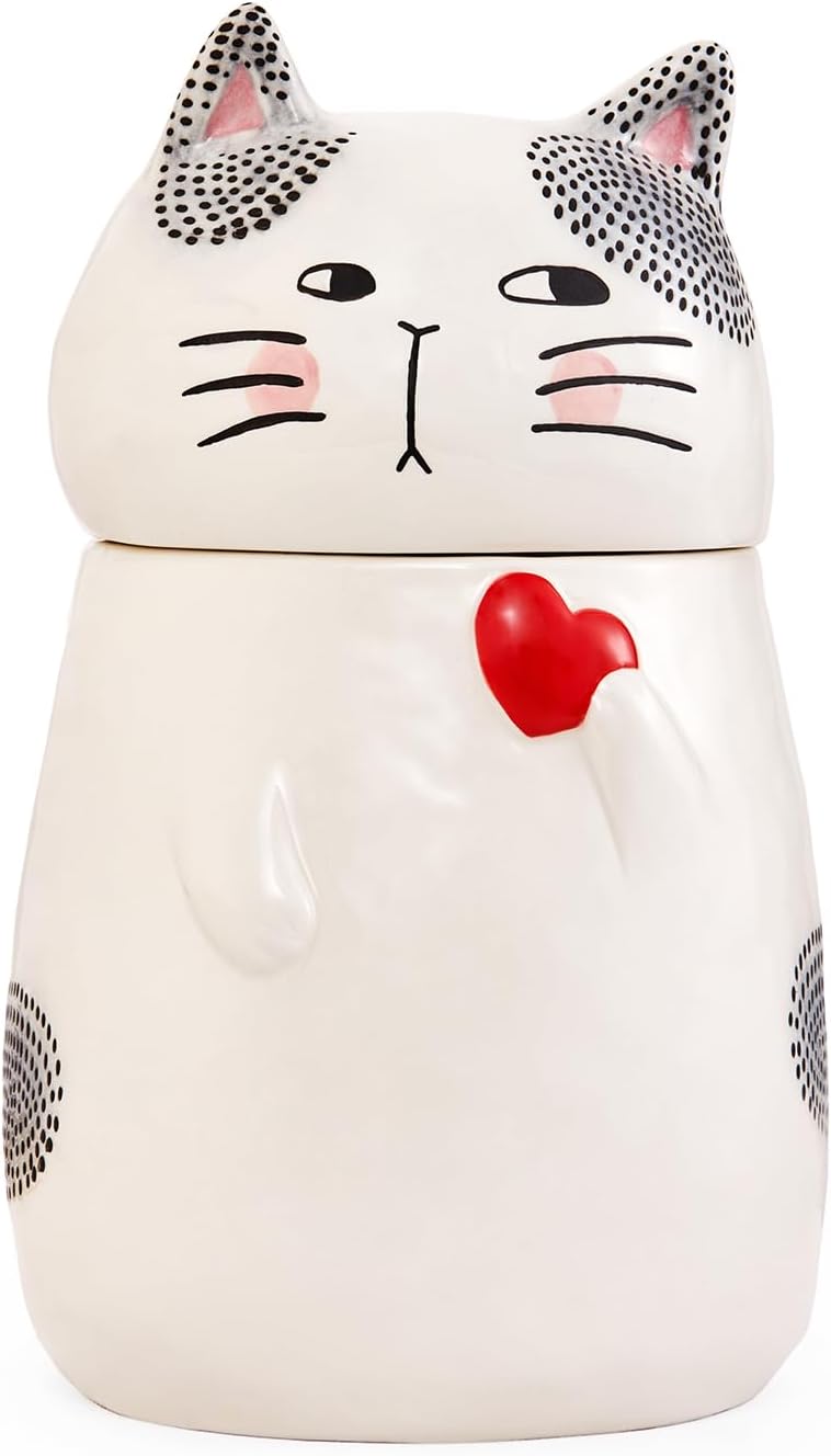 Bico Cartoon Cat Handpainted Stoneware Air Tight White 10.2 inch Cookie Jar, Dishwasher Safe, for storing Cookie, Candy, Coffee - Image 1